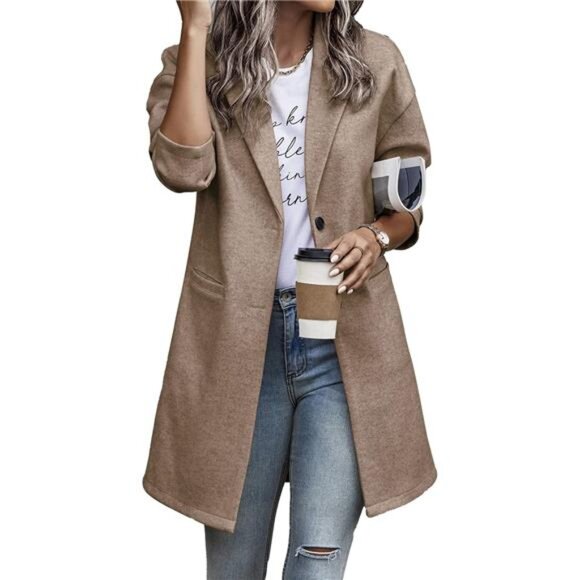 Women's 2024 Plaid Shacket Jacket Casual Button Wool Blend Winter Trench Coat - Picture 1 of 7